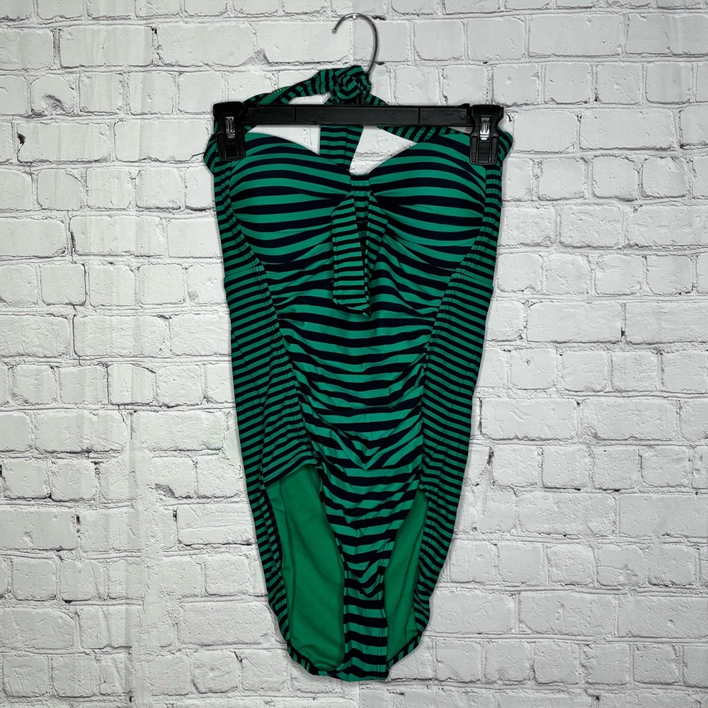 Merona Greenl and Navy Blue Striped Halter One Piece Swimsuit Size S NWT